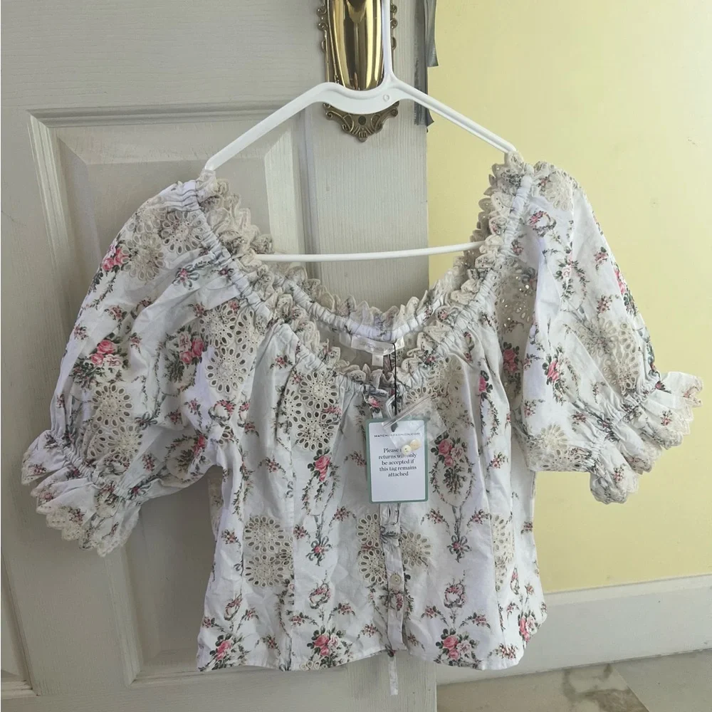 LoveShackFancy White Floral Blouse